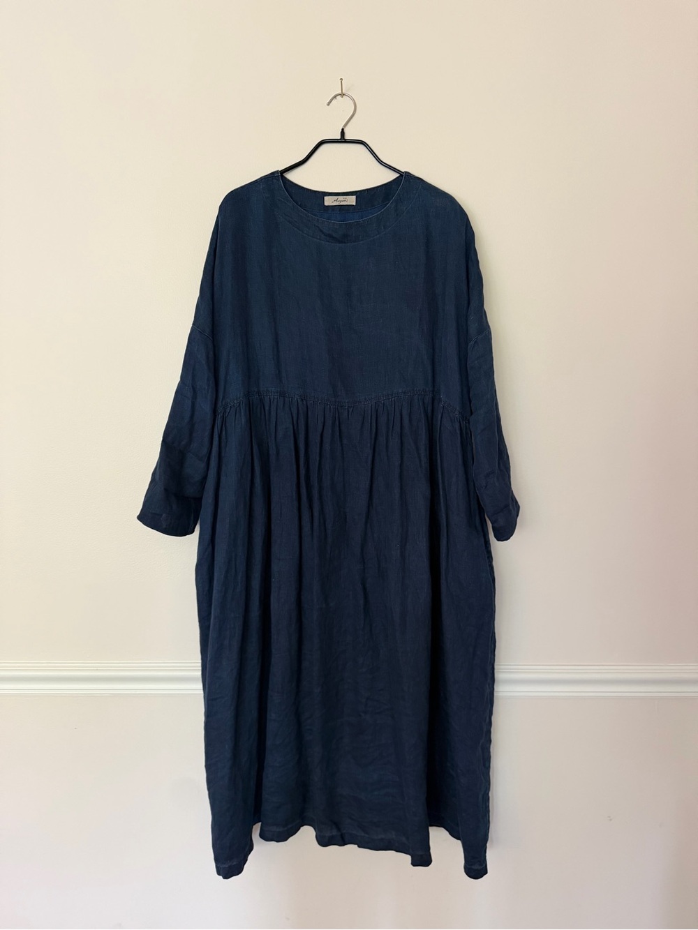 ICHI Antiquités Indigo Linen Gathered Smock Dress One Size